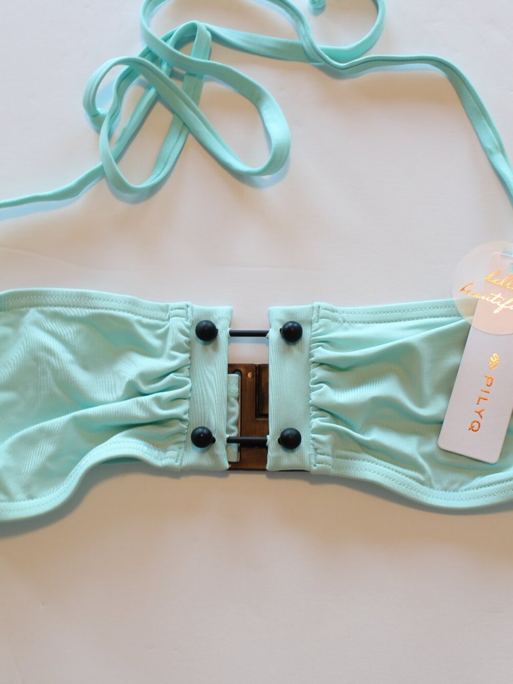 PilyQ Twilight Knot Hardware Halter Bandeau Bikini Top Sz 10 12 D Mint Green NWT